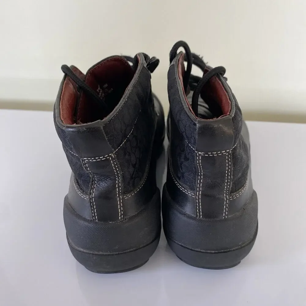 Coach Black Leather Lace-Up Ankle Boots